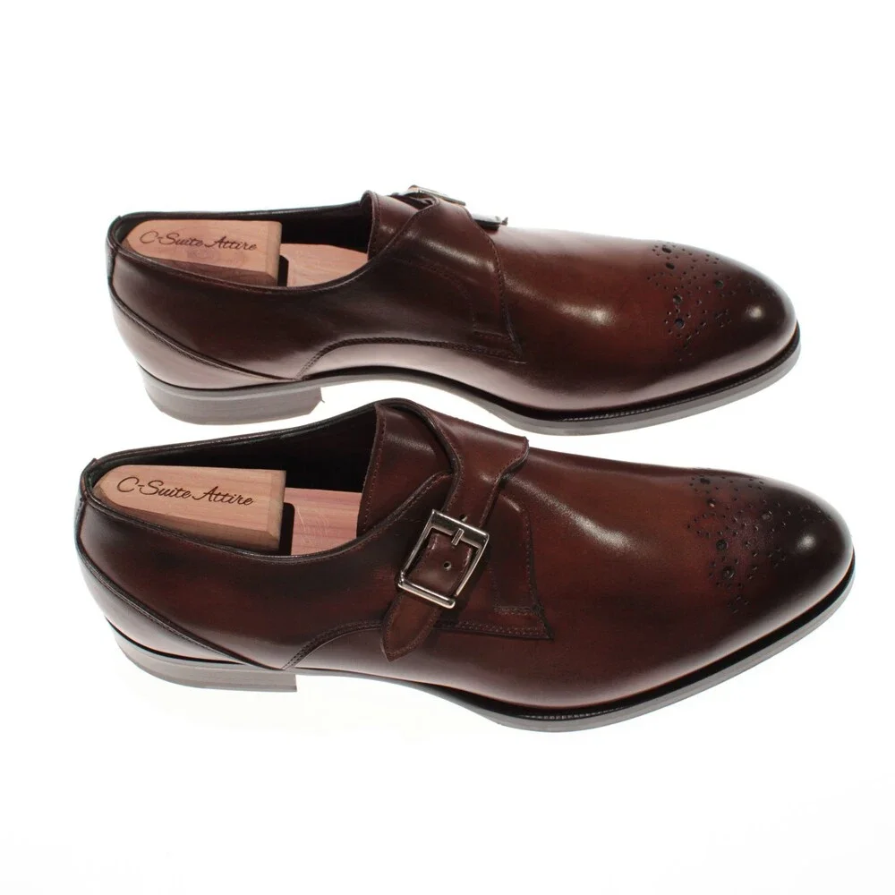 Pastori NWB Single Monk Strap Dress Shoes Size 9.5 US in Whiskey Brown Leather